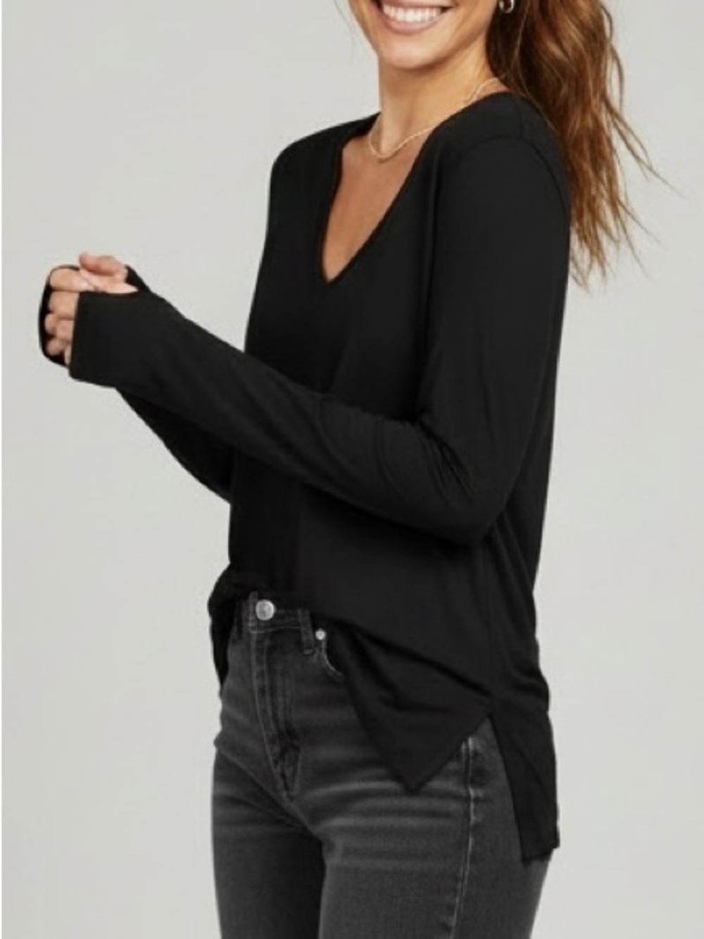 We the Free Black Fresh And Clean V-Neck Long Sleeve Top